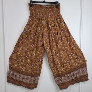 NATURAL LIFE Floral Wide Leg Pants - Brown and Purple